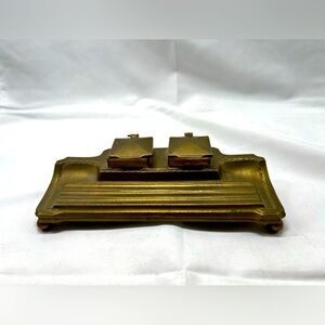 Vintage Brass Double Inkwell